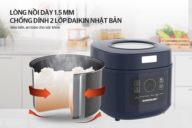 Nồi cơm điện tử Sunhouse SHD8802 xanh tím than